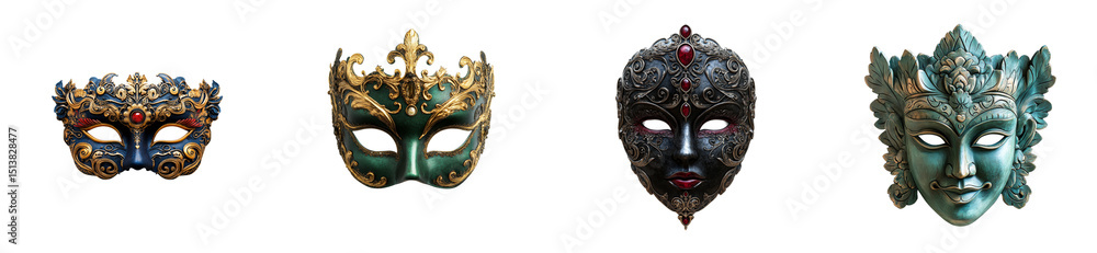 Ornate mask collection on black backdrop, cut out transparent Ornate mask collection on black backdrop, cut out transparent