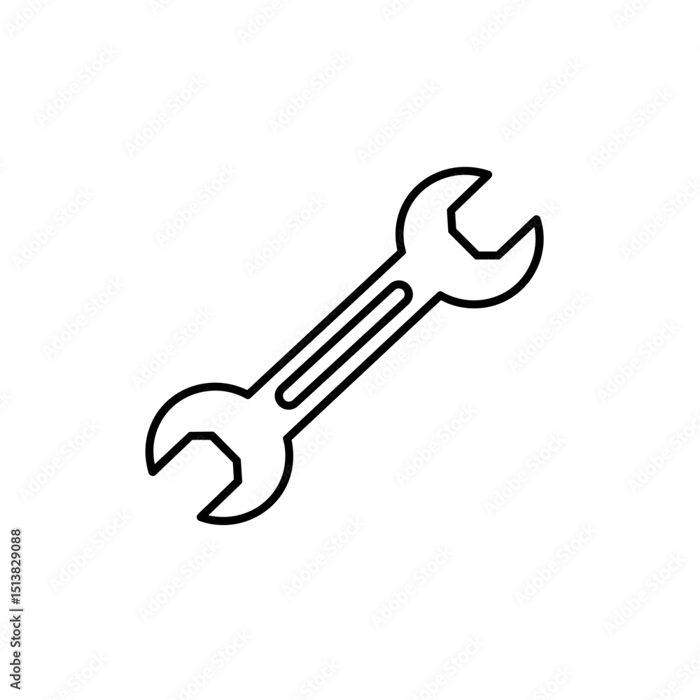 Simple line drawing of an adjustable wrench on a plain background Simple line drawing of an adjustable wrench on a plain background