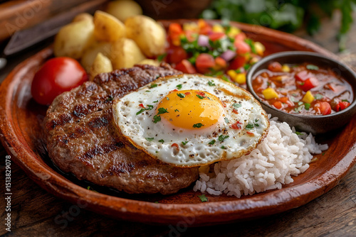 A photorealistic scene of a Bolivian silpancho