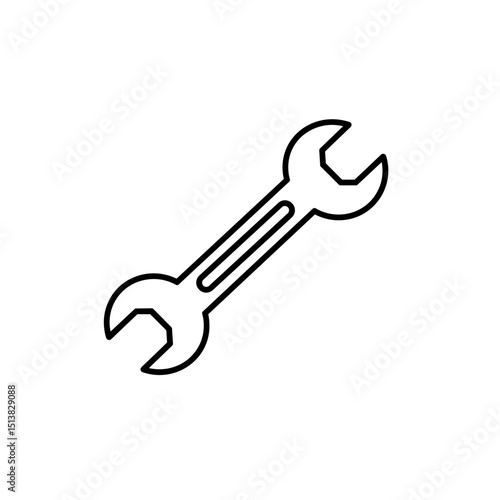 Simple line drawing of an adjustable wrench on a plain background  