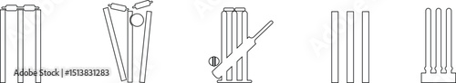 Cricket wicket icon set . trendy flat and line styles. Cricket game vector isolated on transparent background. cricket tournament wicket out elements template. vintage for clubs and team. Sports sign