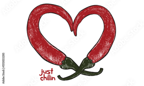 Heart shape chili. Hot chili design for t shirt print, poster, sticker, background and other uses. 