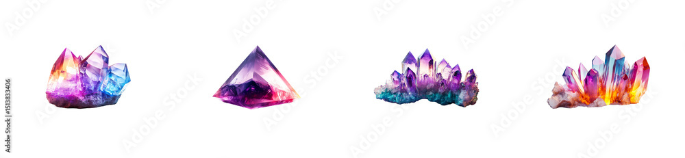 Four Isolated, Colorful Gemstone Minerals on Black, cut out transparent Four Isolated, Colorful Gemstone Minerals on Black, cut out transparent