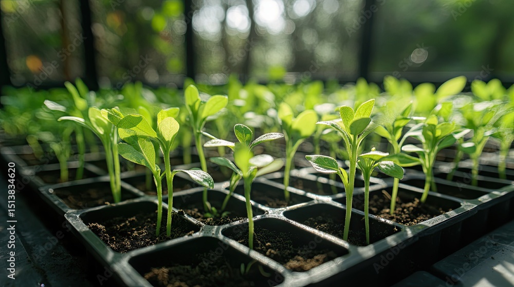 Close-up view of young plants growing in a seed tray. Close-up view of young plants growing in a seed tray.