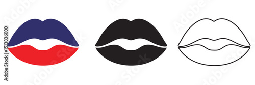 American Flag Lips Vector Art, Outline act, illustration 
