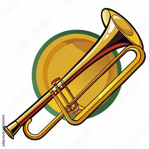 trumpet, music, instrument, brass, isolated, jazz, musical, gold, sound, wind, horn, white, orchestra, old, mouthpiece, vector, object, pipe, equipment, valve, shiny, bugle, trombone, band, illustrati