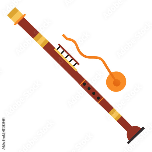 isolated, white, flute, instrument, wood, object, music, equipment, wooden, musical, pipe, brown, red, metal, tool, cable, wind, woodwind
