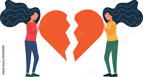 Two girls collect a puzzle from the heart. Sisters, girlfriends broken heart.