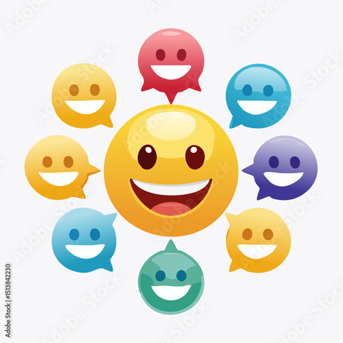 Emojis of Expression: A bright array of emotive emojis radiate a spectrum of emotions, symbolizing communication and digital interaction.