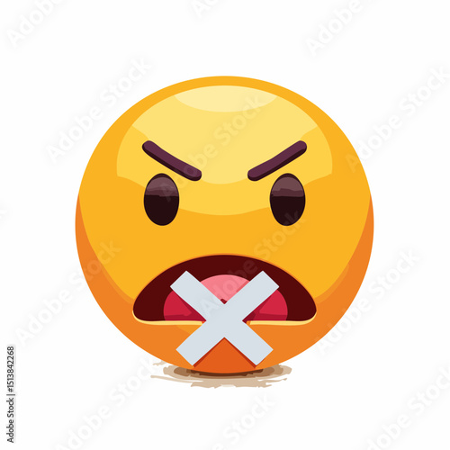 Expressive emoji: An emoji with angry and silenced with a tape mark to deliver a simple message. The expression of emotions