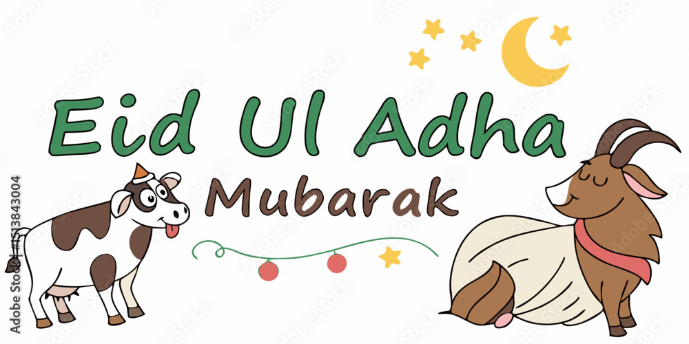 Naklejka premium Eid ul adha mubarak illustration with cow and goat