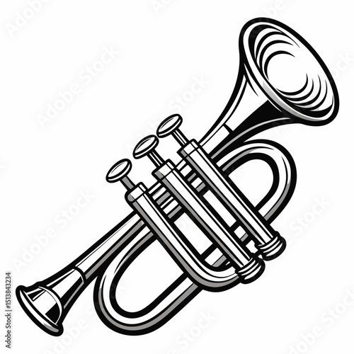 trumpet, music, instrument, brass, isolated, jazz, musical, gold, horn, wind, sound, white, orchestra, valve, pipe, object, tuba, equipment, old, mouthpiece, band, metal, cornet, bugle, shiny