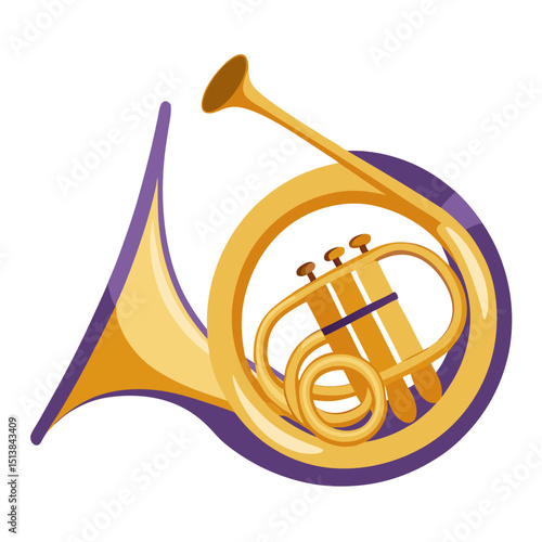 music, trumpet, instrument, jazz, horn, brass, musical, vector, sound, gold, illustration, orchestra, art, french, wind, symbol, dollar, classical, sign, french horn, band, design, currency, entertain
