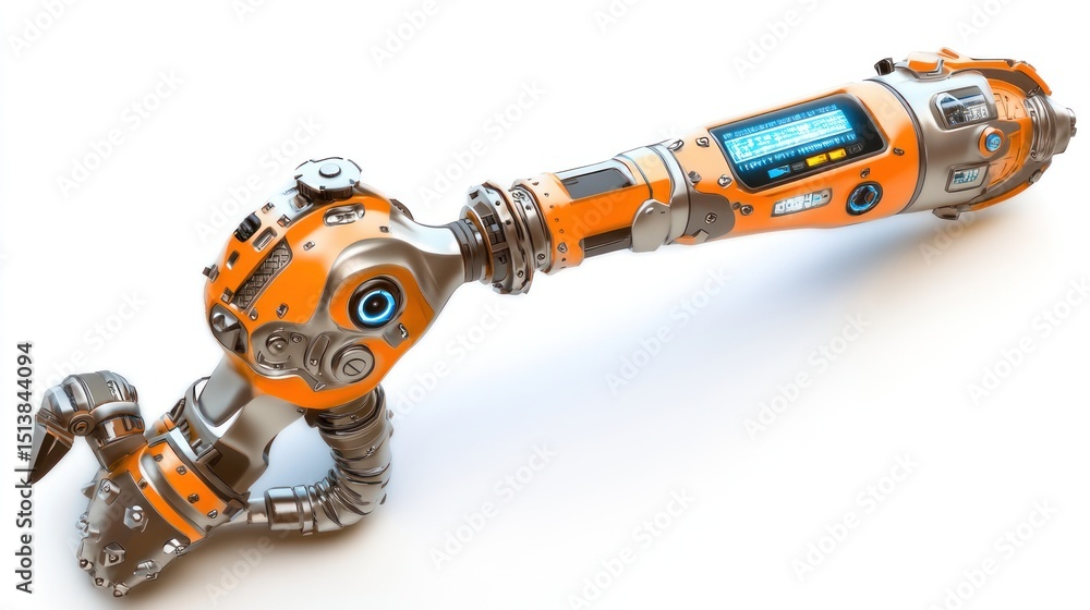 Futuristic robotic arm, orange and gray Futuristic robotic arm, orange and gray