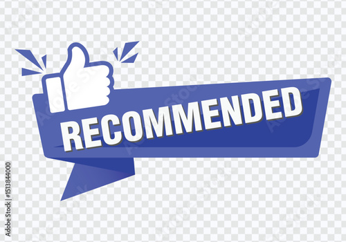 Blue Recommended Banner with Thumbs Up – Vector Illustration