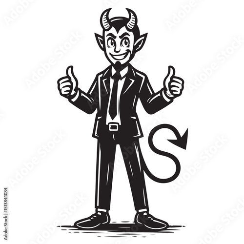 Smiling horned devil cartoon vector illustration