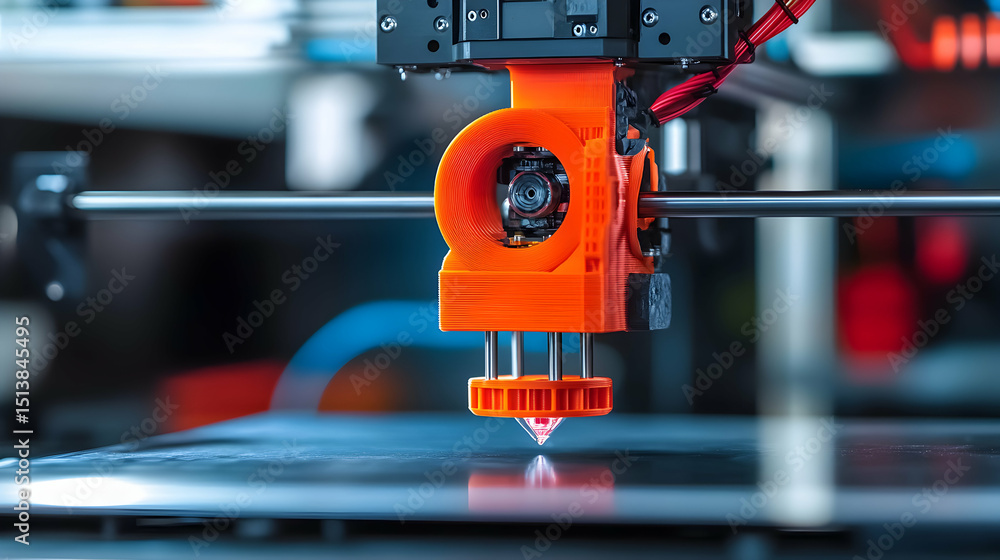 Fototapeta premium A close-up of a 3d printer head in operation.
