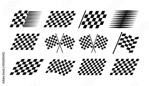 Checkered racing flags vector set
