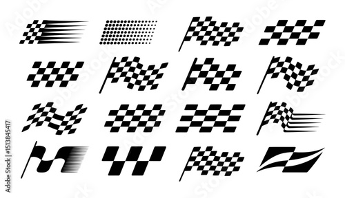 Black and white racing checkered flag vector set