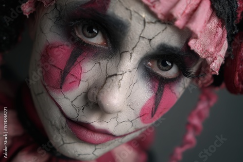 Creepy Doll Makeup with Cracked Porcelain Skin and Exaggerated Features