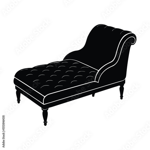 Silhouette art illustration of a chaise lounge with tufted cushions.eps