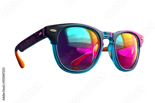A pair of sunglasses with neon reflection, summer vibe, isolated on transparent background