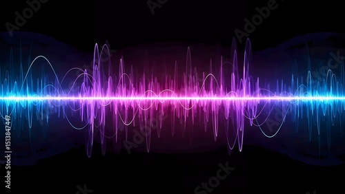 Digital sound wave rendering with purple and blue hues over a black background
