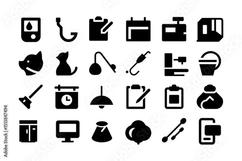 Veterinary clinic equipment silhouette icon bundle