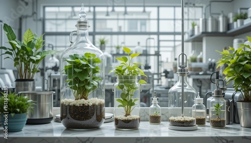 Indoor Plants in Glass Terrariums Botanical Science Green Living Home Decor