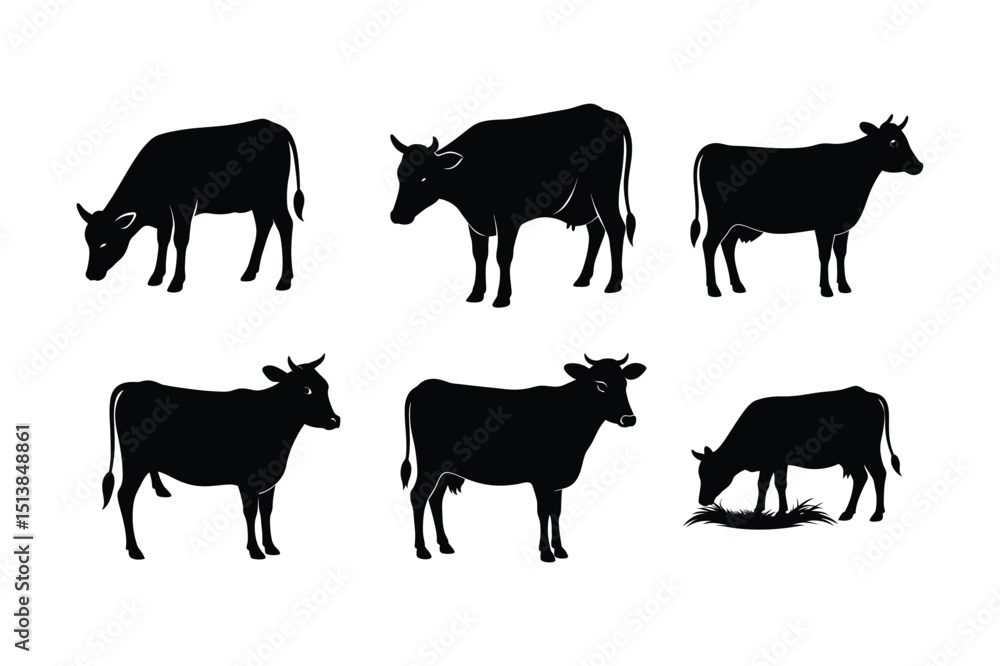 Fototapeta premium Cow Silhouette vector, Free Cow Silhouette Vector – Download High-Quality Farm Animal Graphics 