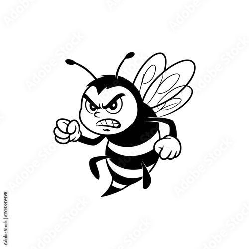 Angry Bee: A cartoon image of an enraged bee, rendered in bold black lines on a stark backdrop, exuding a sense of fury.