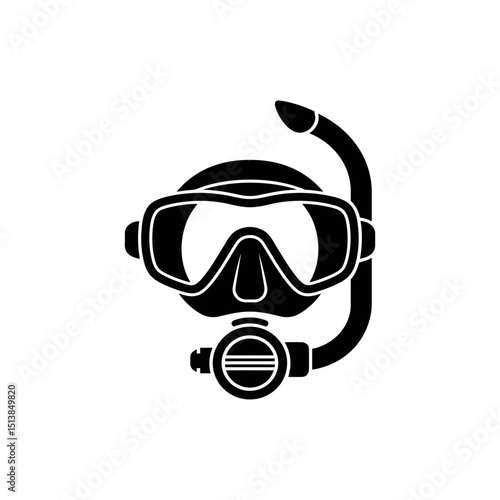 Diving Gear Icon: Sleek, monochromatic icon showcasing essential diving gear - mask, snorkel, capturing the spirit of aquatic adventure in minimalist style.