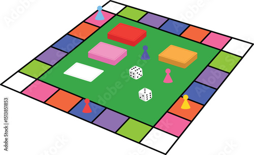 board game with card and dice illustration