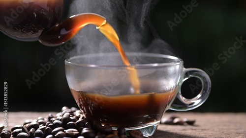 Fényképezés coffee cup, steamed hot coffee, hot coffee being poured into a mug