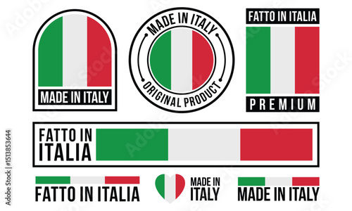 set of made in italy label badge bundle symbol illustration, made in italy emblem logo design vector template