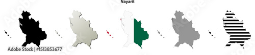 Nayarit state blank outline map set