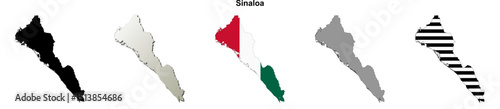 Sinaloa state blank outline map set
