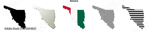 Sonora state blank outline map set