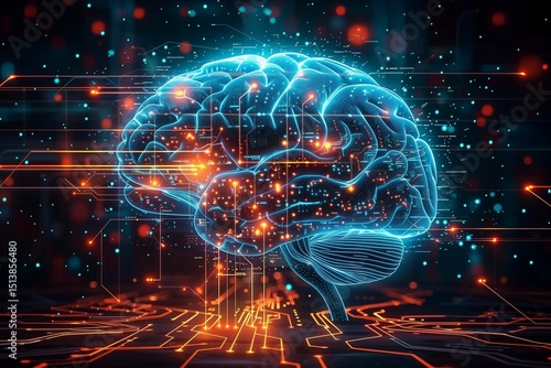 Futuristic Neural Network: A Glowing Brain Interface with Digital Circuitry