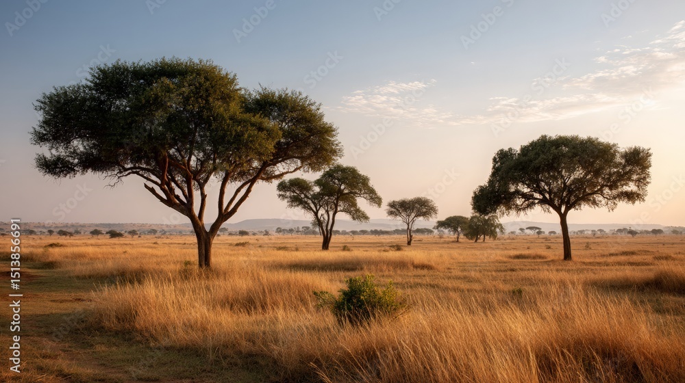 Obraz premium Savanna Landscape with Trees under Pale Sky
