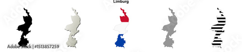 Limburg province blank outline map set