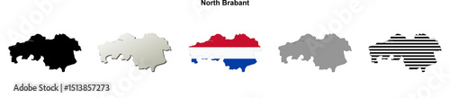 North Brabant province blank outline map set