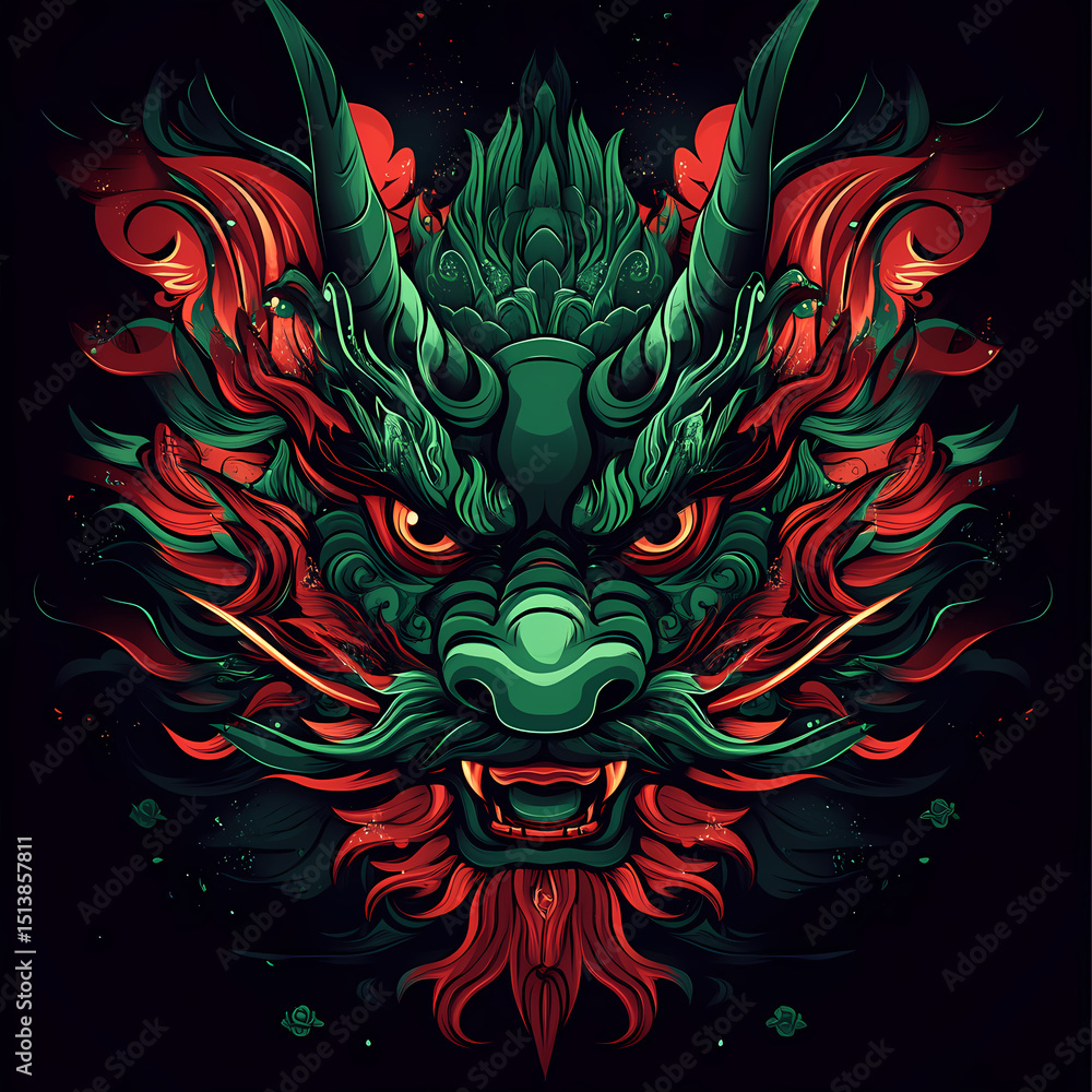 Fototapeta premium Vibrant dragon artwork showcasing intricate design and bold colors Generative AI