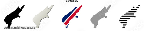 Canterbury (New Zealand) blank outline map set