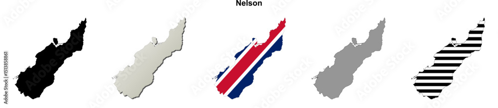 Obraz premium Nelson (New Zealand) blank outline map set