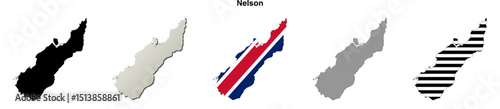 Nelson (New Zealand) blank outline map set