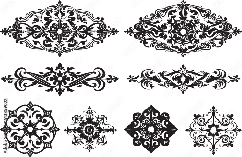 A set of elements, symbols, ornaments, mandalas. Hand drawn vector illustration A set of elements, symbols, ornaments, mandalas. Hand drawn vector illustration