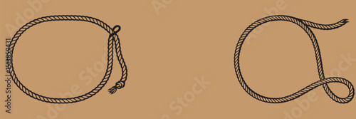 Rope Border Lasso vector silhouette illustration, Rope Frame Border vector Lasso concept on white background EPS
