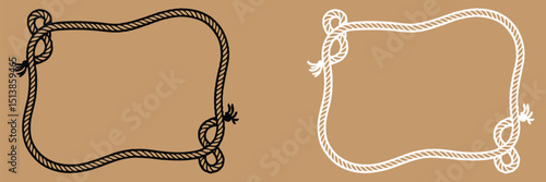 Rope Border Lasso vector silhouette illustration, Rope Frame Border vector Lasso concept on white background EPS
