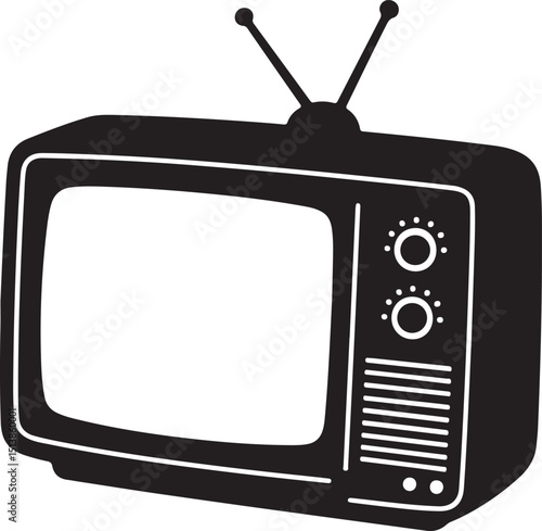 Old tv black white silhouette illustration, Old television silhouette vector, tv icon vector